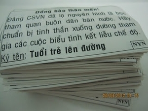 （Ｃ）Đàn Chim Việt, タイン・タオ被告が置いたビラ