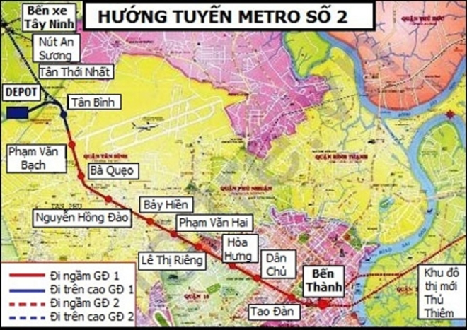 （C）VnExpress,BQL Dong sat do thi TPHCM、メトロ2号線の路線図
