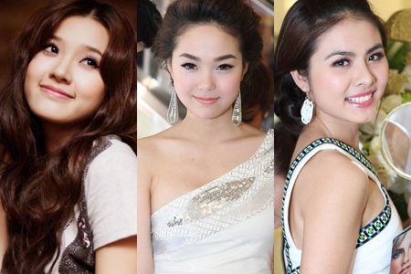 (C) Datviet<br>インドシナ美人コンテストに参加が予定されている。ベトナムの芸能人、左から、女優のMidu、歌手のMinh Hang、女優のVan Trang