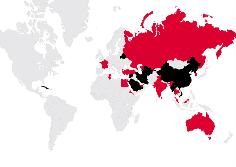 （Ｃ）RSF, 黒がネットの敵、赤が監視対象
