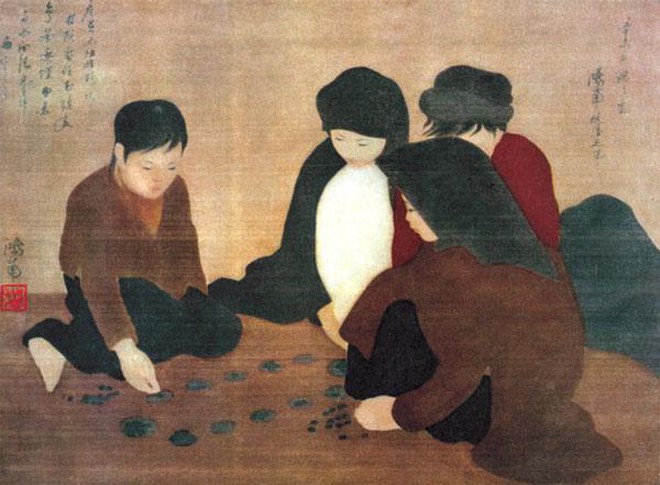 ベトナム　絵画 ベトナム 漆絵 ソンマイ 絵画 伝統的芸術 40×30cm 金銀貝殻装飾