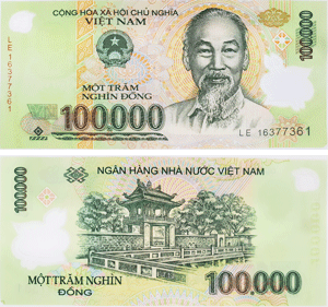 ベトナムドン10万ドン紙幣10枚